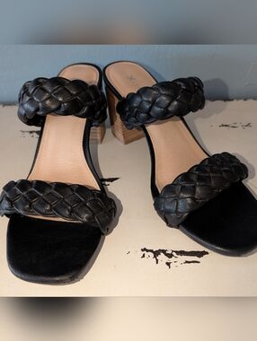 Xappeal Black Braided Double-Strap Block Heel Sandals